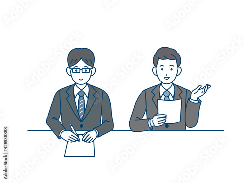 面接官　スーツを着た男性　会議　ミーティング　イラスト素材