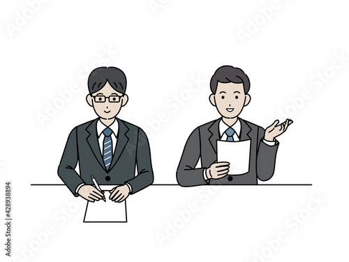 面接官　スーツを着た男性　会議　ミーティング　イラスト素材
