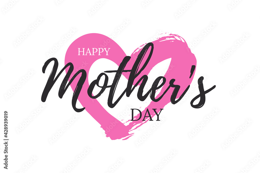 Happy Mother's Day greeting card, banner, poster, flyer, placard. Hand drawn calligraphy leetters on pink heart pattern and white background. Vector illustration. Happy Mother's Day greeting card, banner, poster, flyer, placard. Hand drawn calligraphy leetters on pink heart pattern and white background. Vector illustration.