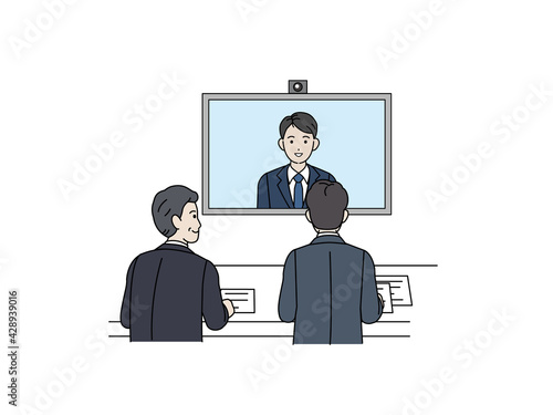 Webオンライン面接　リモート面接　スーツを着た男性　イラスト素材