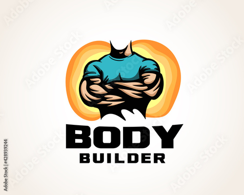 bodyguard body builder muscular athlete art gym fitness logo design template