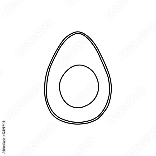 Avocado half icon. Outline drawing, isolated on white background.