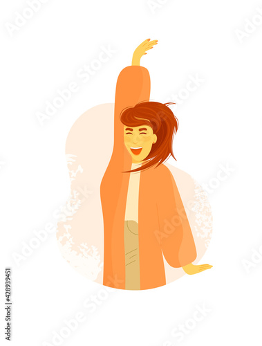 Joyful excited woman person with outstretched arms