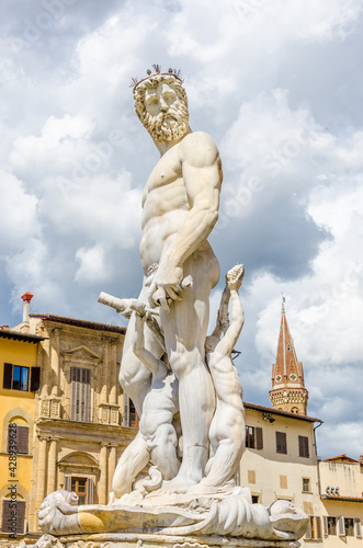 Famous Fountain of Neptune on Piazza della Signoria in Florence, Italy