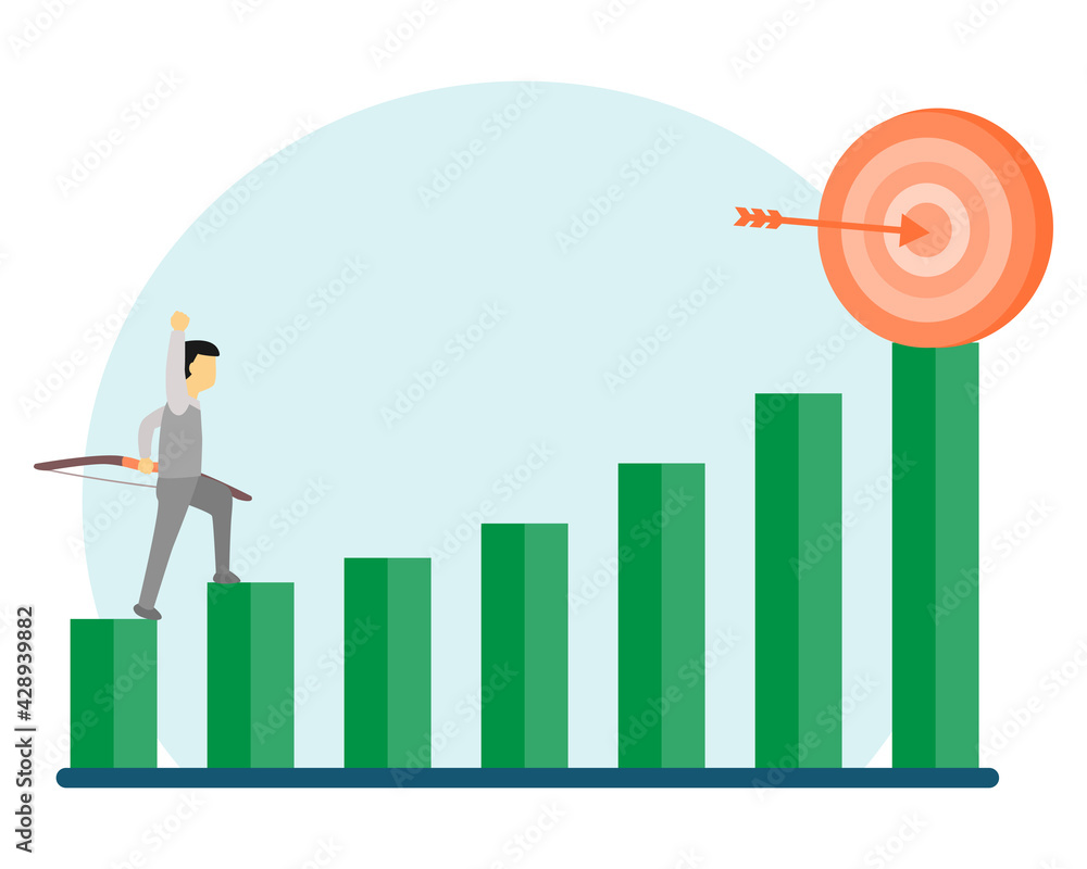 Businessman feeling happy when he shooting arrow in the middle of target. Business goal,target group concept Businessman feeling happy when he shooting arrow in the middle of target. Business goal,target group concept