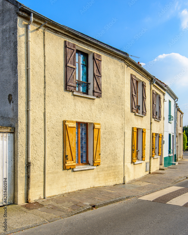Picturesque small town street view in Roissy En France, France.