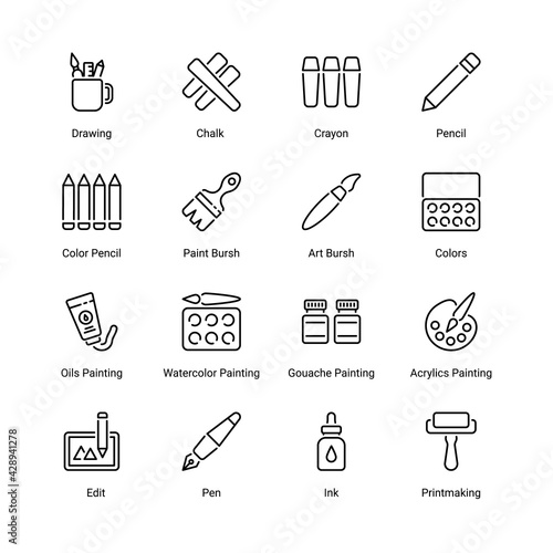 Arts and Crafts Stroke thin line icons - Vector