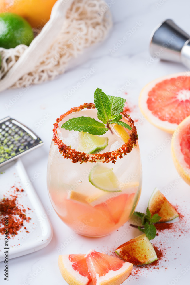 Mezcal or mescal Paloma cocktail with grapefruit and seltzer water Mezcal or mescal Paloma cocktail with grapefruit and seltzer water
