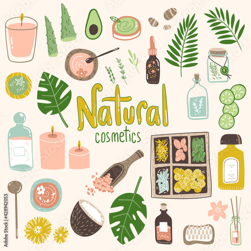 Home SPA doodle collection. Vector illustrations in naive cute style