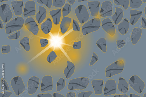 falling stones against the backdrop of the shining sun