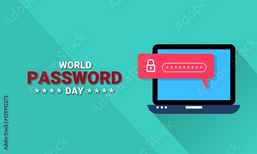 Vector illustration of a laptop with password security, as a banner, poster or template on world password day.