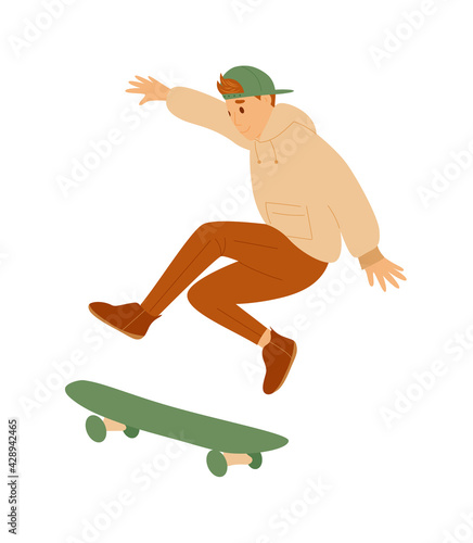 Teenager boy skateboarder isolated on white background