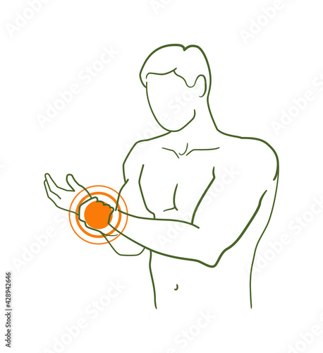 Man silhouette with hand pain or numbness isolated on white