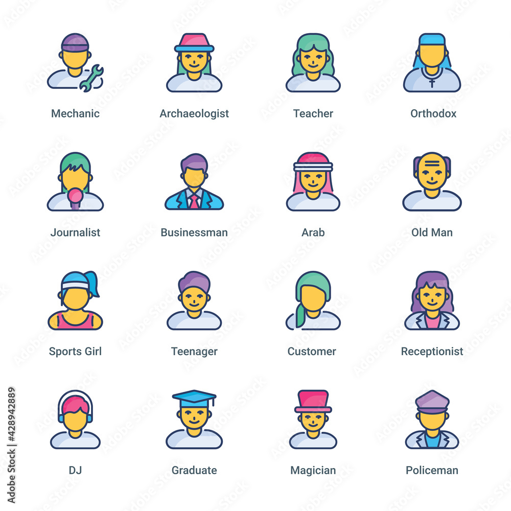 Fototapeta premium Avatar Filled Line Icons - Vectors