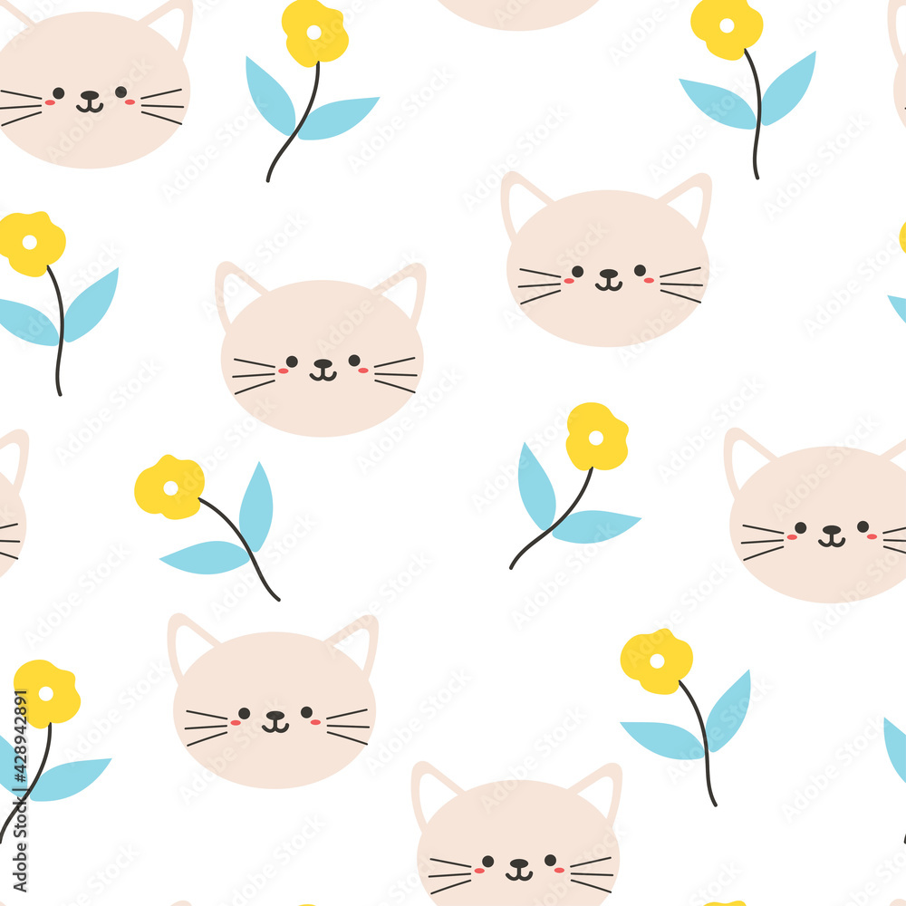 Cute seamless pattern with cartoon animals for fabric print, textile, gift wrapping paper. colorful vector for kids, flat style Cute seamless pattern with cartoon animals for fabric print, textile, gift wrapping paper. colorful vector for kids, flat style
