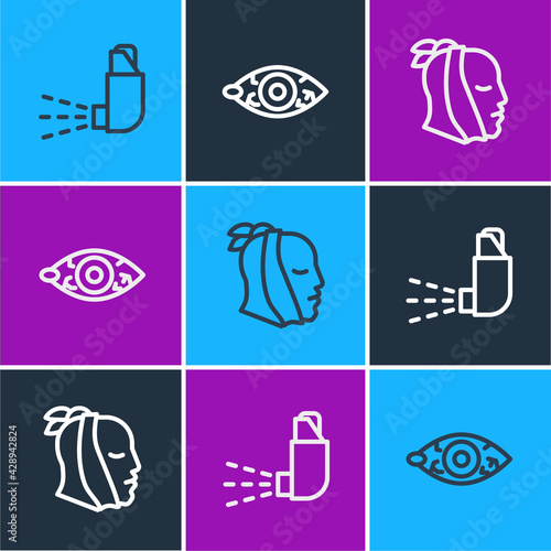 Set line Inhaler, Toothache and Reddish eye icon. Vector