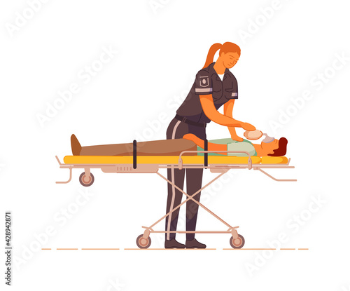 Paramedic provide first aid reanimation to patient isolated