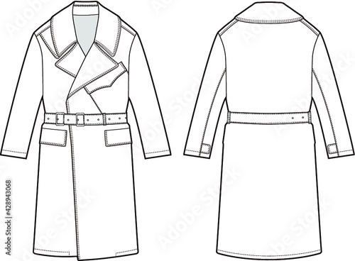 Coat fashion flat sketch template