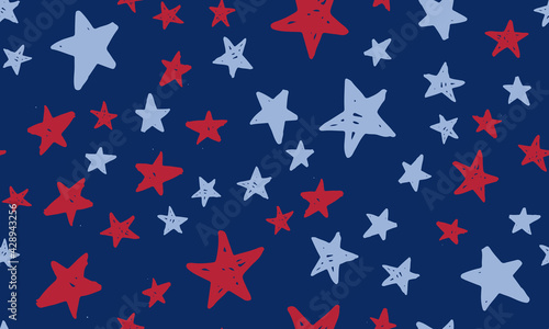  Independence Day USA. Stars grunge. Presidents day. Hand drawn illustration.