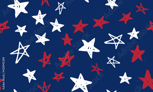  Independence Day USA. Stars grunge. Presidents day. Hand drawn illustration.