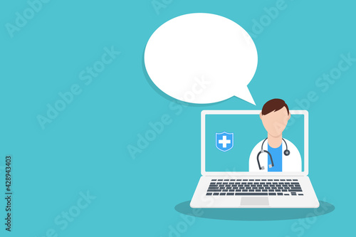 Online medical consultation or Doctor online concept. Concept for medical app and websites. Flat vector illustration.