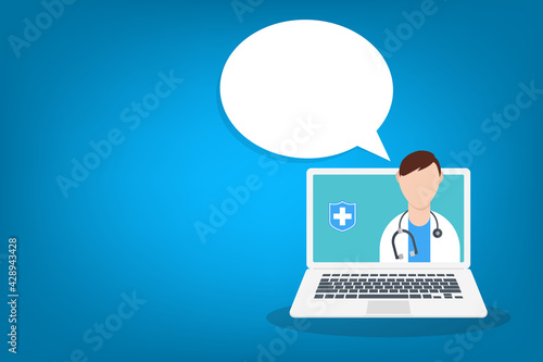 Online medical consultation or Doctor online concept. Concept for medical app and websites. Flat vector illustration.
