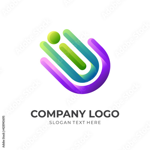 people care logo, hand and people, combination logo with 3d colorful style