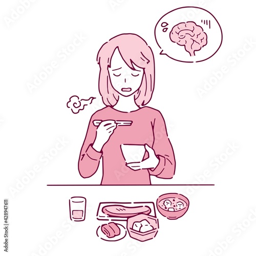 脳が疲れて食欲不振な女性のイラスト