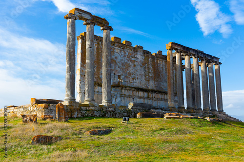Zeus Temple at Aizanoi antique roman city in sunny day, Kutahya, Turkey