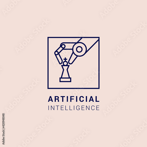 Vector icon in the form of a robots hand with chess. Learning and working artificial intelligence.