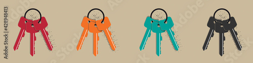 Keychain Icons - Colorful Vector Illustrations Set - Isolated On Beige Background
