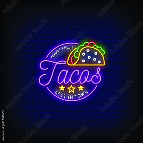 Tacos Logo Neon Signs Style Text Vector