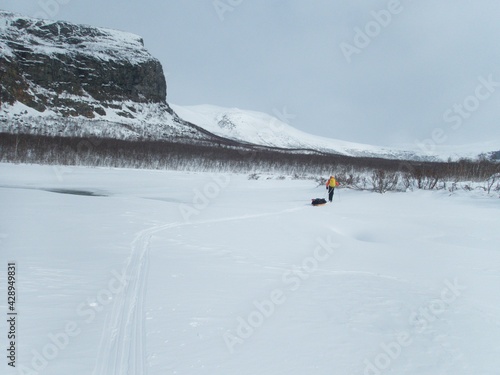 snowy winter landscape of Sarek national park in swedish lappland