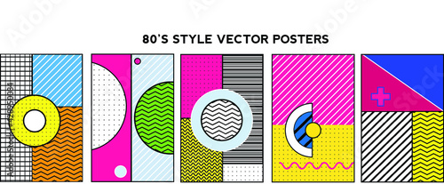 Trendy colorful collection Vector poster in MEMPHIS styles 