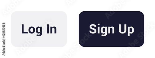 Log In, Sign Up buttons vector set. Isolated login signup UI elements on white background. Website and App icons interface design. Flat  and modern vector illustration.