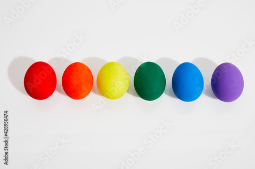 Eggs painted in the colors of the gay flag