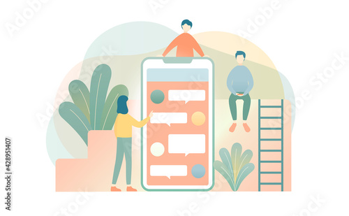 スマホと人のイラスト　スマートフォン　チャット　トーク　メッセージ　イメージ　メール