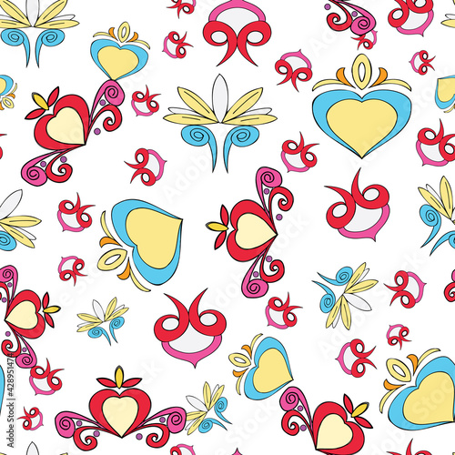 Vector white background Brittany celtic, Breton trational folklore symbols seamless pattern. Seamless pattern background