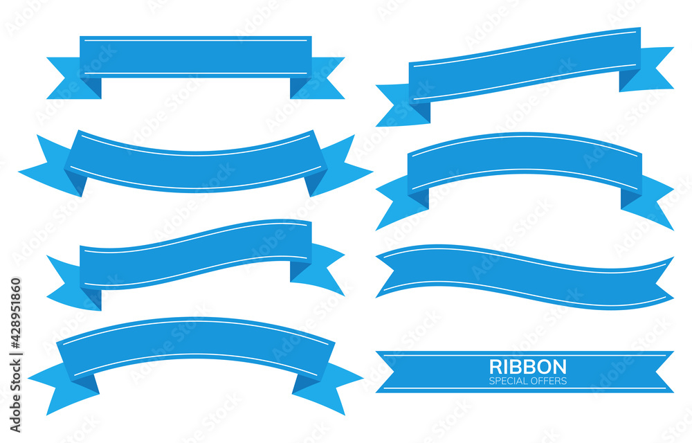 Blue bow ribbons flat style icon symbol isolated on white background vector.