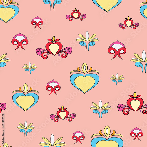 Vector pastel background Brittany celtic, Breton trational folklore symbols seamless pattern. Seamless pattern background
