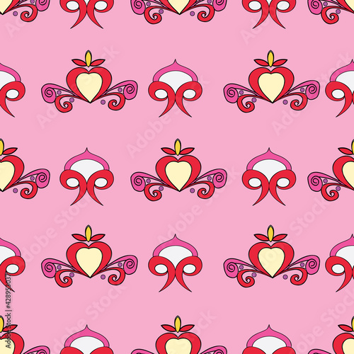 Vector pink background Brittany celtic, Breton trational folklore symbols seamless pattern. Seamless pattern background