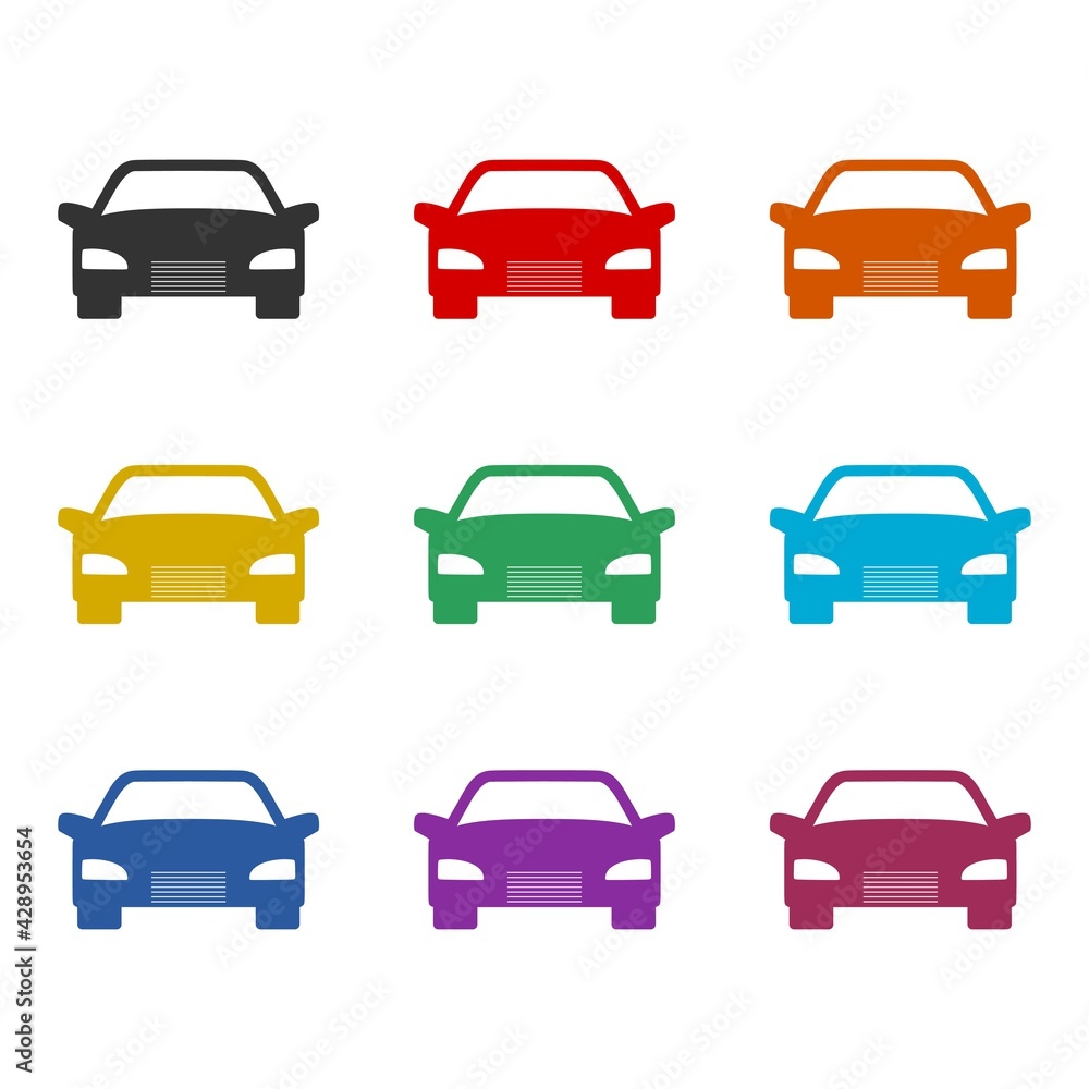 Car icon isolated on white background color set