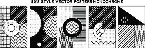 Vector poster in MEMPHIS monochrome styles