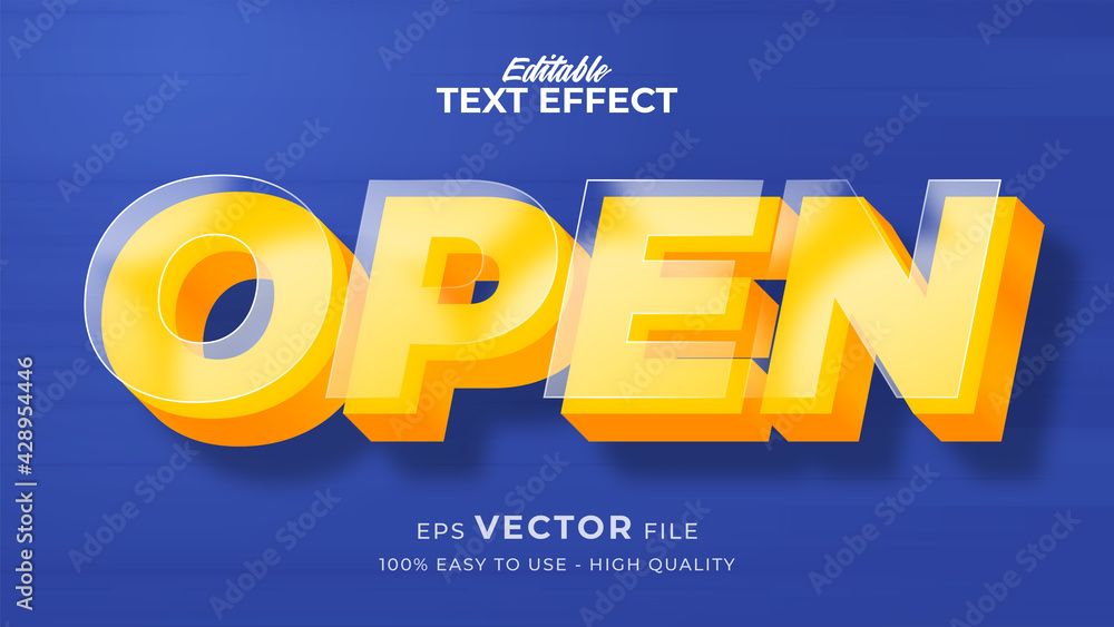 Editable text style effect - open with glass effect text style theme