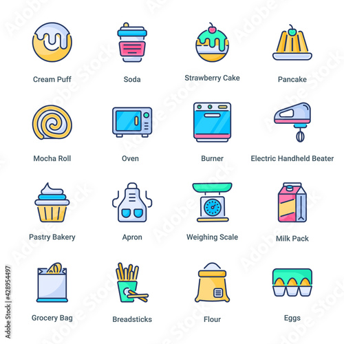 Bakery Shop Filled Icons - Stroked, Vectors
