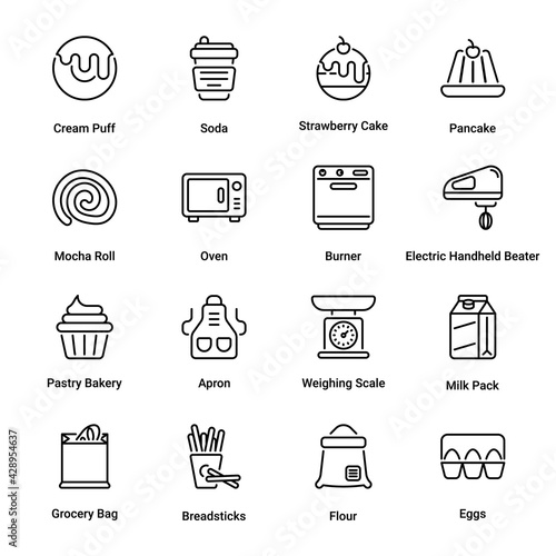 Bakery Shop Outline Icons - Stroked, Vectors