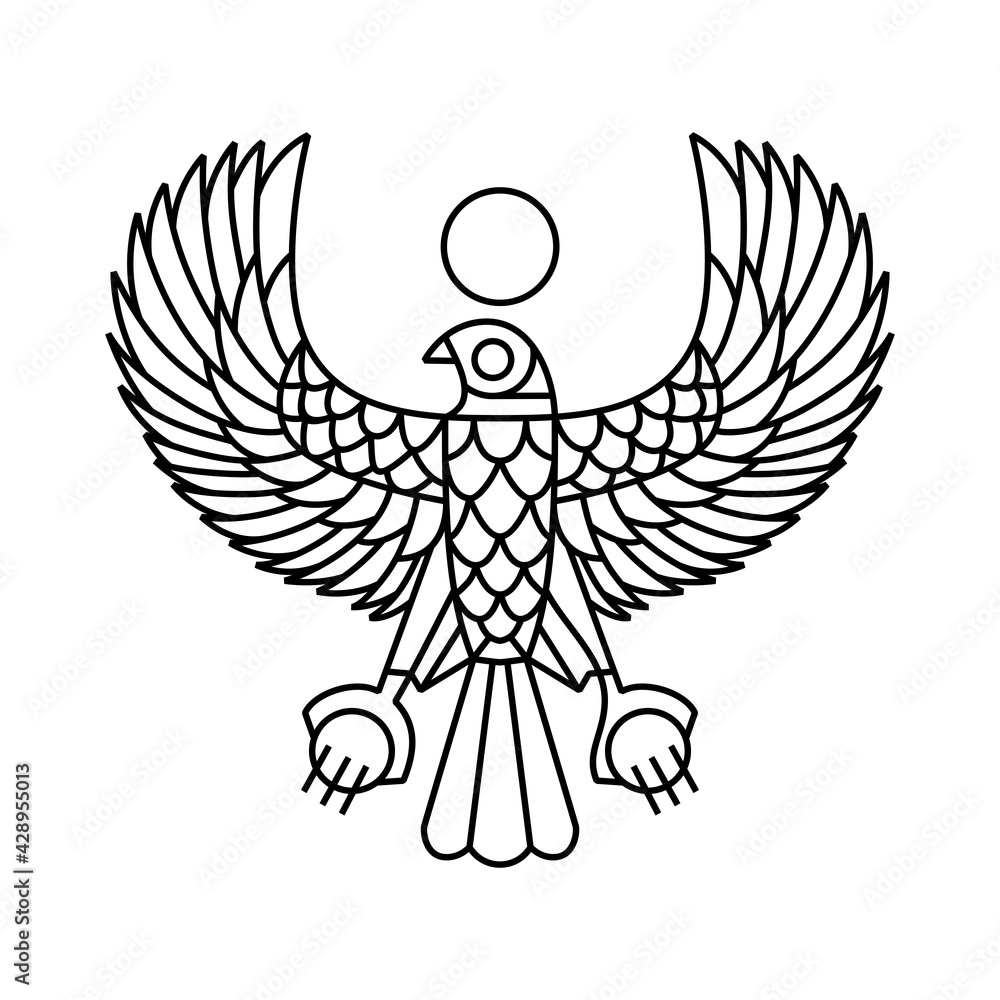 Obraz premium horus falcon bird egyptian monoline logo vector icon illustration