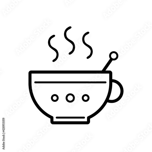 Cup of tea with spoon. Green  black tea. Drink. Vector in a trendy linear style  icon  logo  pictogram for web or infographics. Sign outline. Isolated contour. Black illustration on a white background
