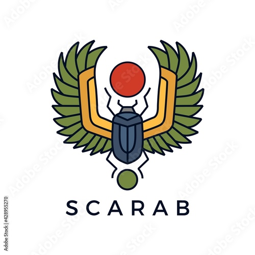scarab egyptian logo vector icon illustration