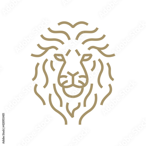 lion face monoline outline logo vector icon illustration